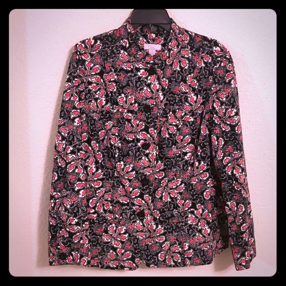 Charter Club Floral Blazer Jacket 1X | Red Black Button Front Business Casual - Picture 3 of 5